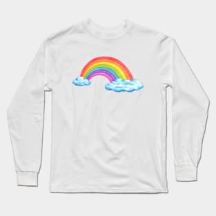 Rainbow and fluffy blue clouds Long Sleeve T-Shirt